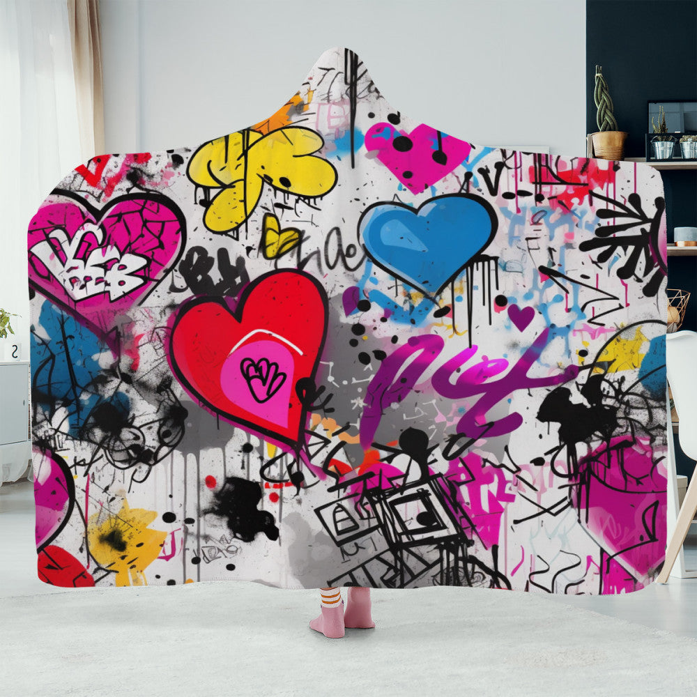 Graffiti Heart Hooded Blanket