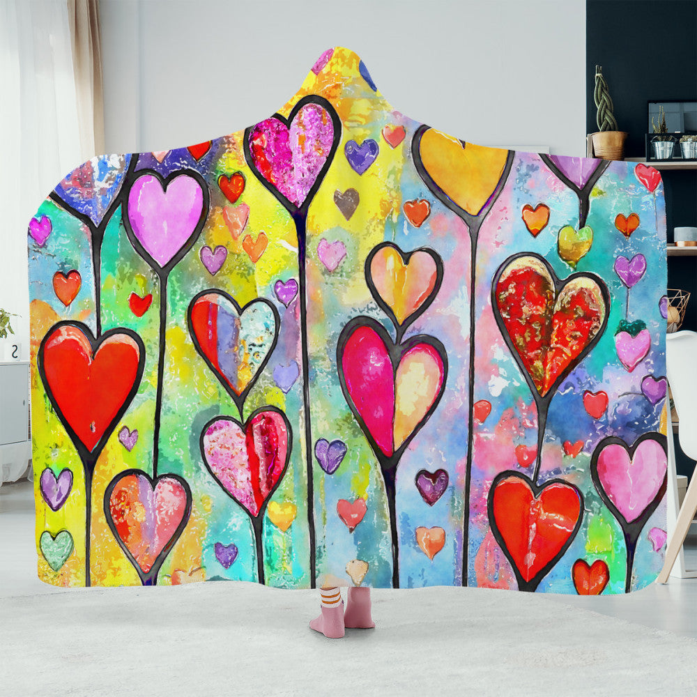 Funky Hearts Hooded Blanket