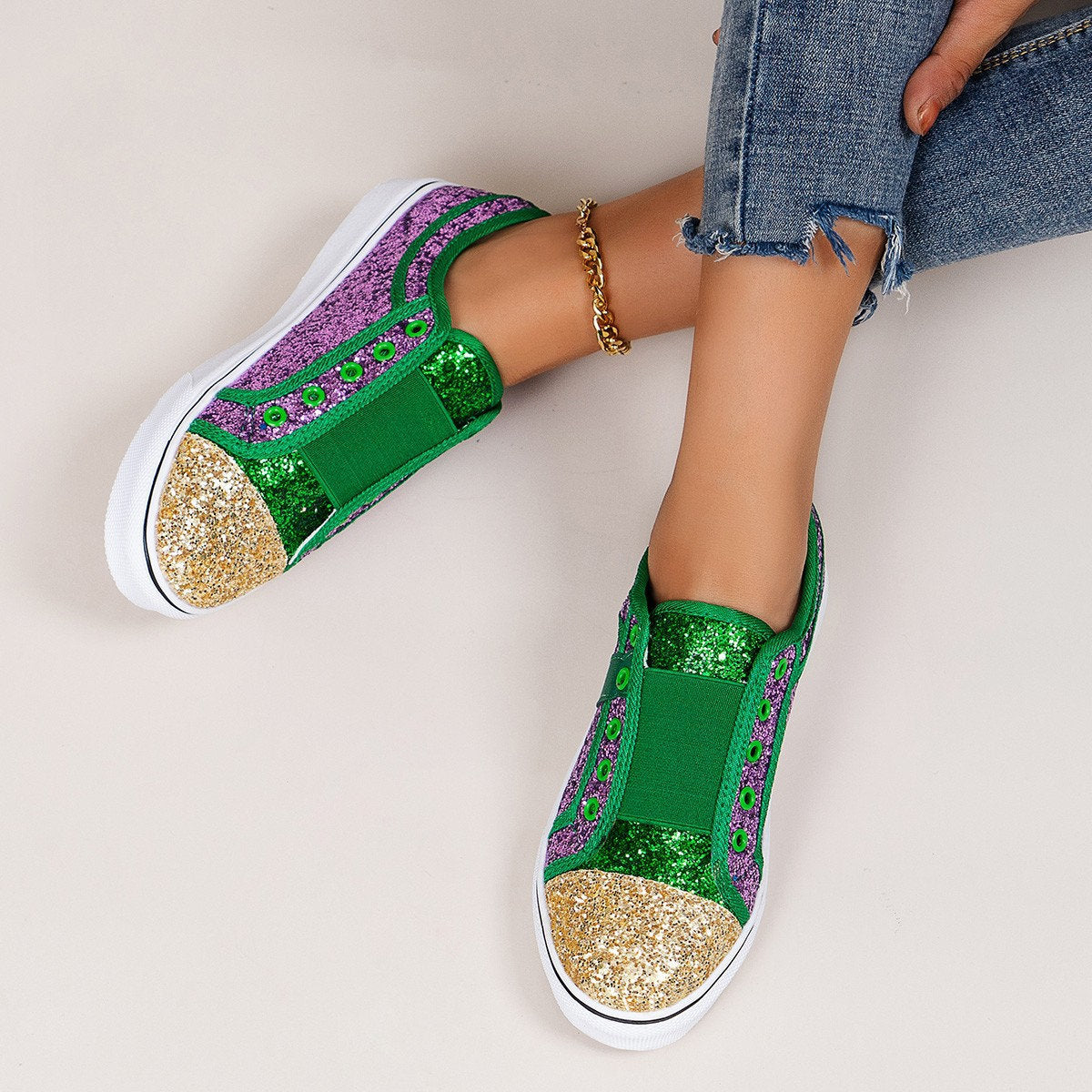 Glitter Flat Sneakers | Converse Style | Vans Style Sneakers | Womens Shoes | Christmas Gift for Her