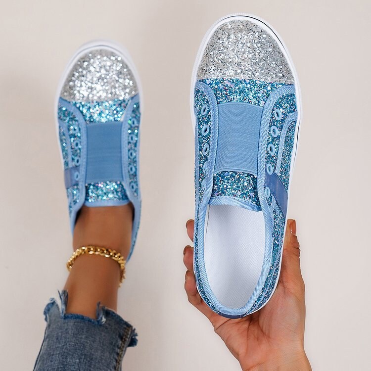 Glitter Flat Sneakers | Converse Style | Vans Style Sneakers | Womens Shoes | Christmas Gift for Her