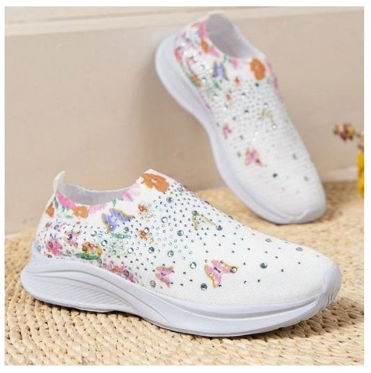 Floral Stretch Trainers | Womens Sneakers | Rhinestones | Casual Wedding Shoes