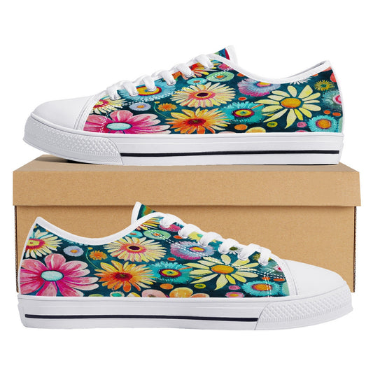 Watercolor Daisy Low Tops | Converse Style | Vans Style Sneakers | Mens and Womens Shoes | Christmas Gift | Custom Made to Order